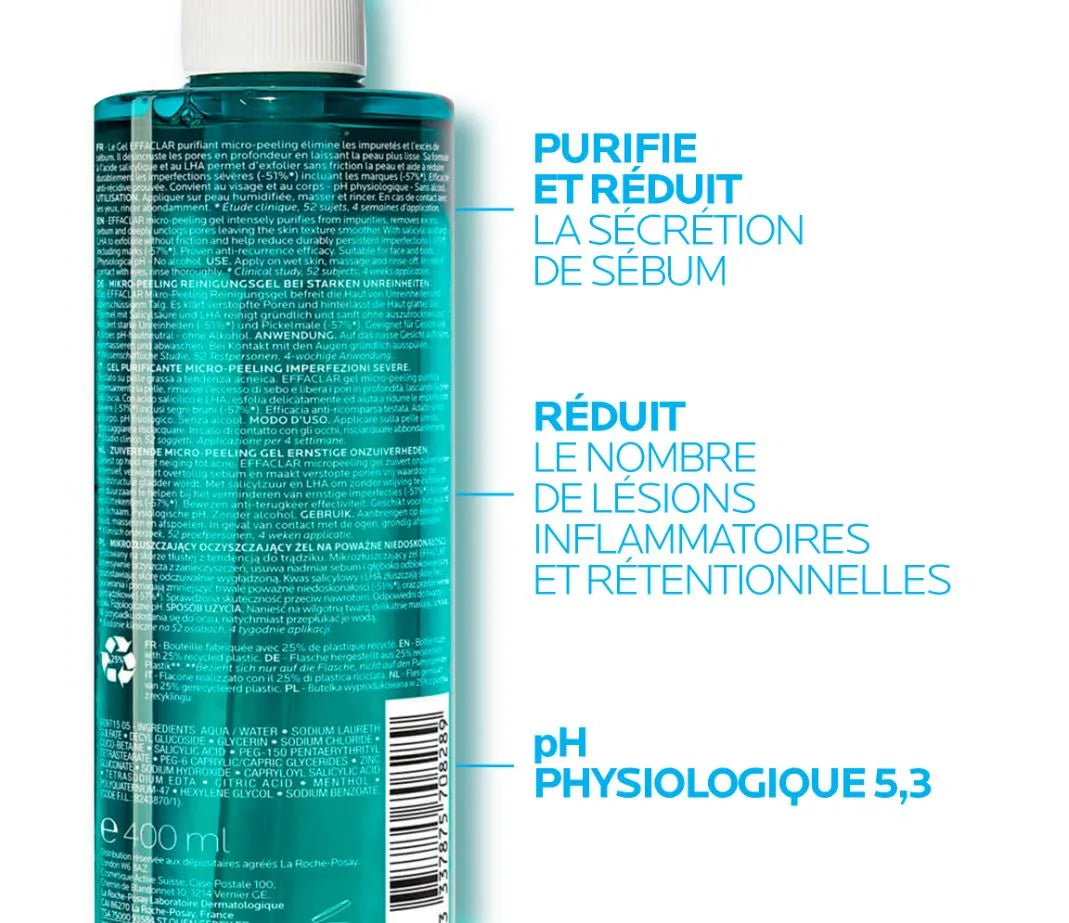 LA ROCHE-POSAY EFFACLAR - Gel Purifiant Micro-Peeling Imperfections Sévères, 400ml